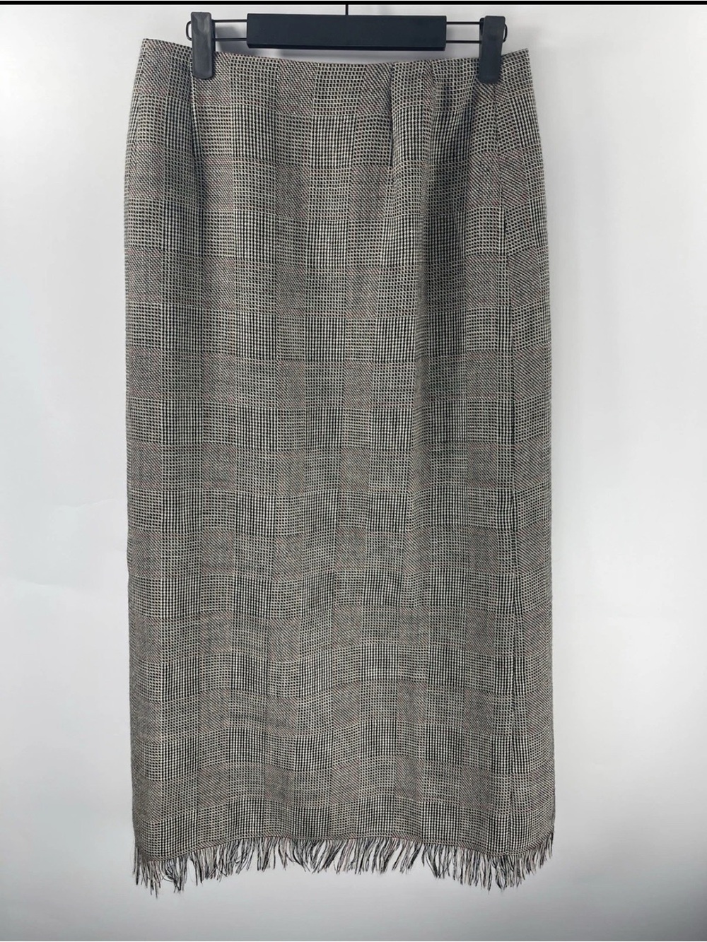 Vtg Harve Benard Sport Houndstooth Fringe Wool Dark Academia Maxi Skirt Sz 10 - Picture 2 of 9